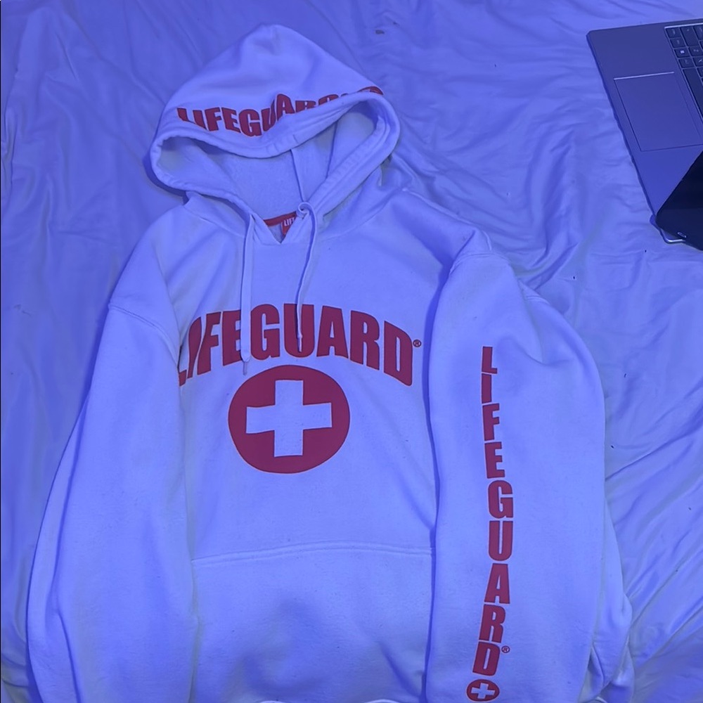 White and Red Lifeguard Sweatshirt Hoodie